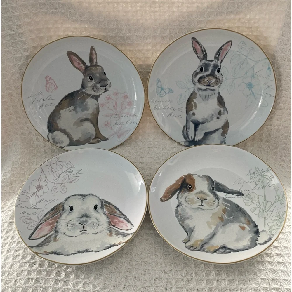 Pier 1 Set Of 4 Bunny Plates 8” Diameter